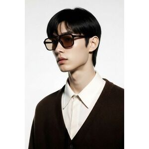 NEW Eyekonik Dakin Scotch Black Sunglasses Brown Lens Aviator Square Classic